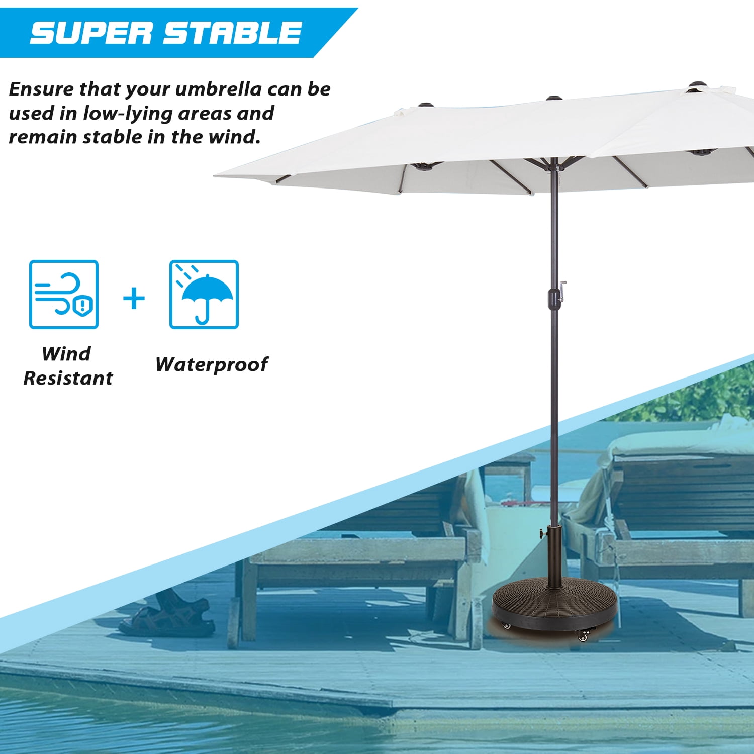UPHYB 52LBS Umbrella Base, Umbrella Stand with Brakeable Wheels, Patio Umbrella Base Heavy Duty for Outdoor 1.5''~1.89'' Market Umbrella, Resin Umbrella Holder for Patio Deck Porch Poolside, Bronze