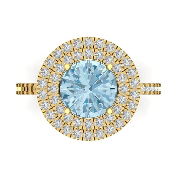 Halo Engagement Ring for Women - 2.6ct Simulated Blue Diamond in 18K Yellow Gold Promise Ring