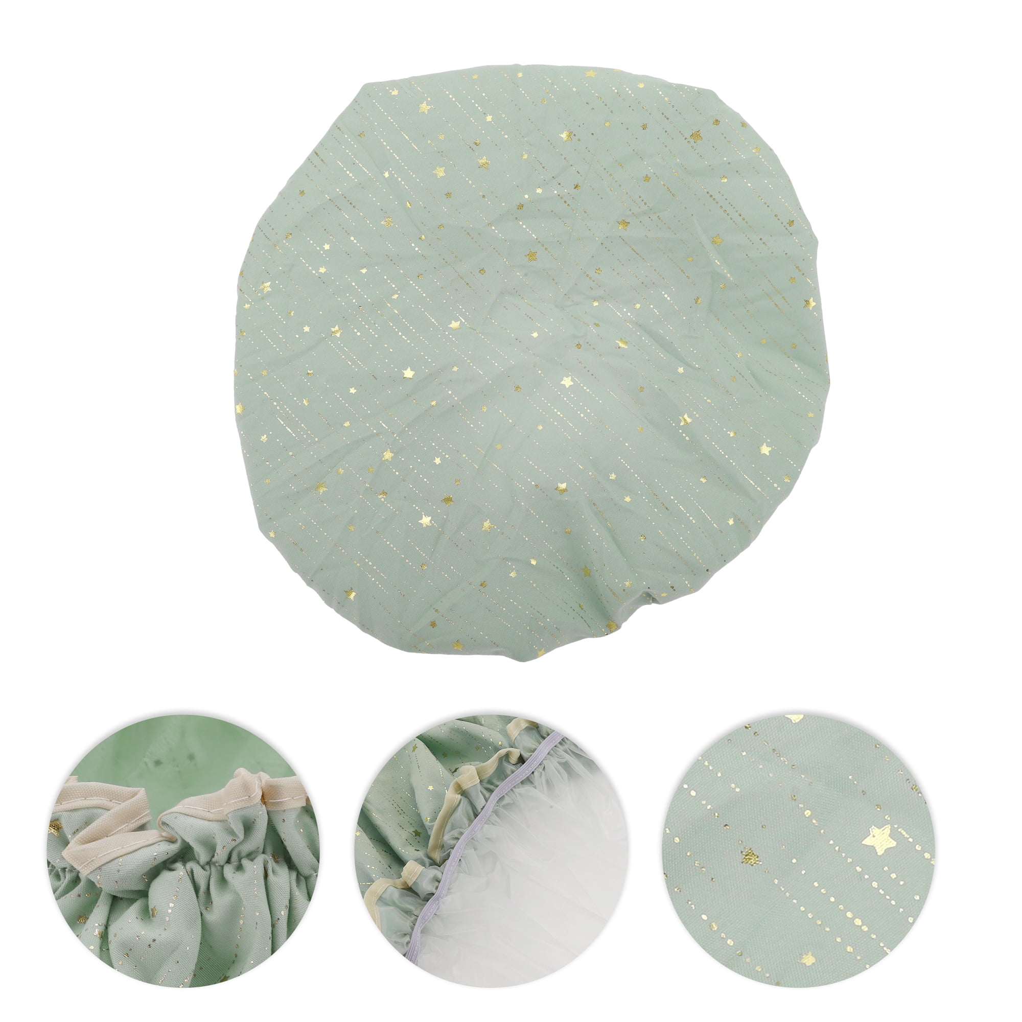 Unique Bargains Women Gold Stars Shower Cap for Bathroom 1 Pc Green