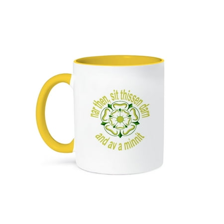 

3dRose Nar Then Sit Thissen Darn and Av A Minnit Yellow Text 11oz Two-Tone Yellow Mug