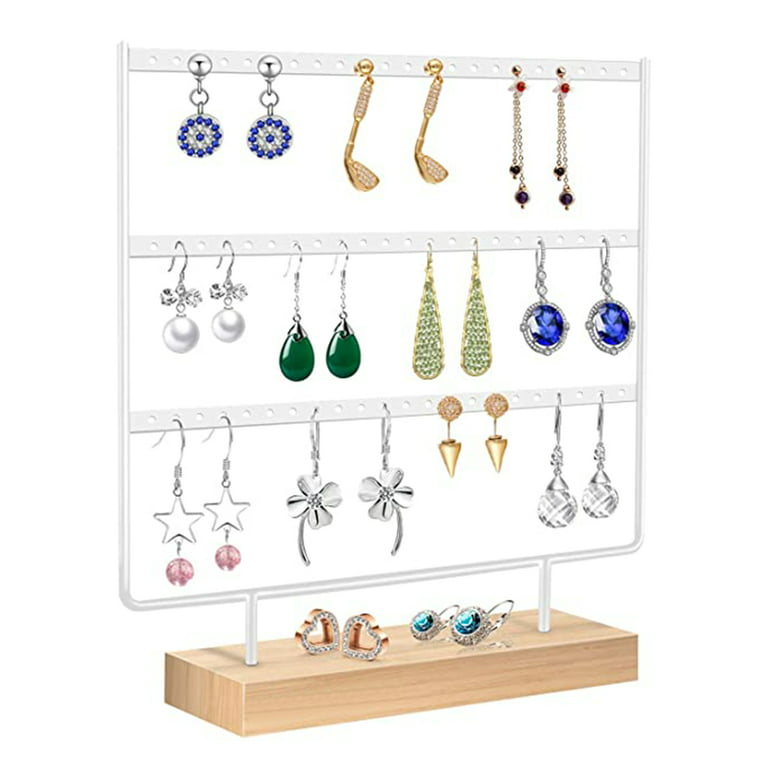 Earrings Organizer Jewelry Display Stand, 3-Tier Earring Holder Rack for  Hanging Earrings, Metal and Wood Basic Large Storage Earring Jewelry  Display