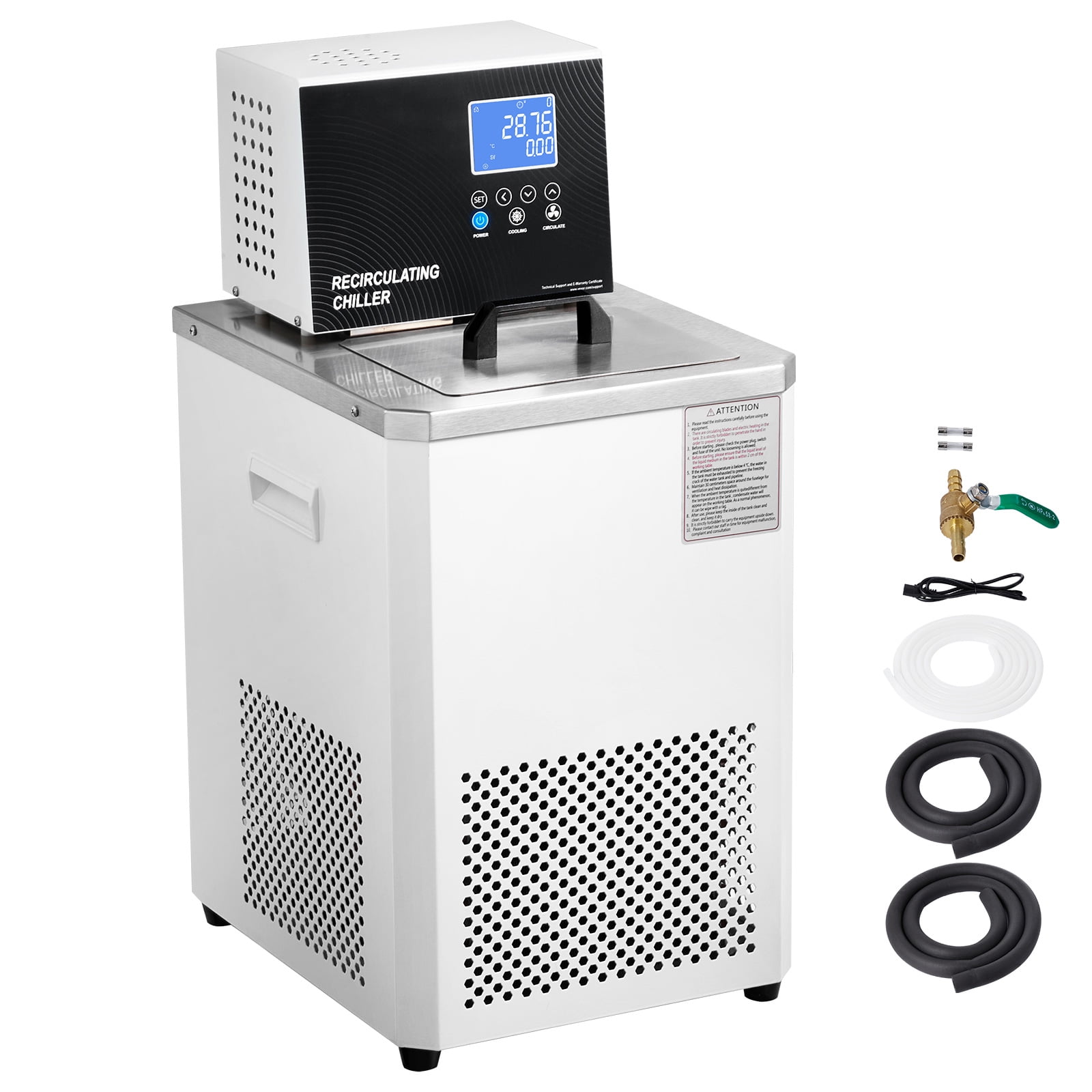KFFKFF Lab Cooling System, 6L Chiller with Reduced Temperature Liquid, Range from -4°F to 212°F, Chiller with Circulation Pump, LCD Screen, 304 Stainless Steel Recirculating Water Cooling System