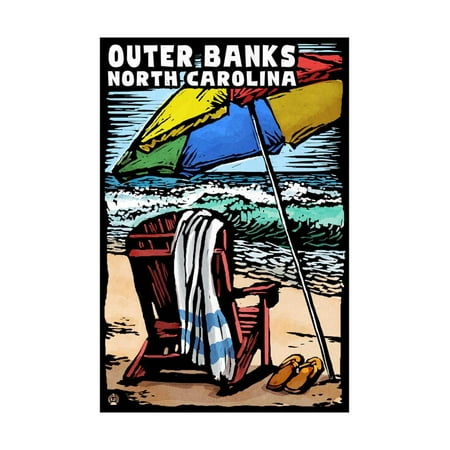 Chair Companies In North Carolina Outer Banks, North Carolina - Beach Chair - Scratchboard Print Wall Art By Lantern Press ()