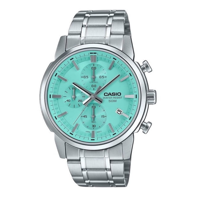 Casio Chronographe Analogique Standard en Acier Inoxydable Cadran Turquoise Quartz MTP-E510D-2AV Montre pour Hommes