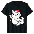 thumbnail image 3 of Camiseta con luces navideñas para mujer, camisetas con estampado gráfico de gato bonito, camisetas de manga corta, ropa de calle divertida, camiseta de marca, ropa femenina, 3 of 5