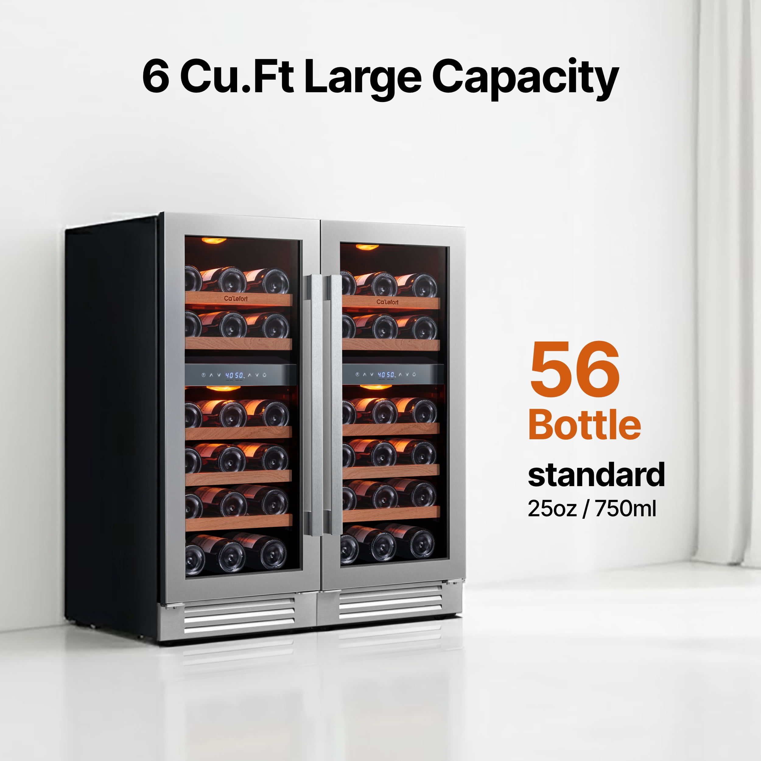 Ca'Lefort 30 inch Wine Fridge,56 Bottle Dual Zone Wine Cooler Refrigerator,Freestanding & Built-in with Stainless Steel frame for Kitchen Office
