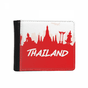 Red Outline Landmark Thailand Flip Bifold Faux Leather Wallet  Multi-Function Card Purse