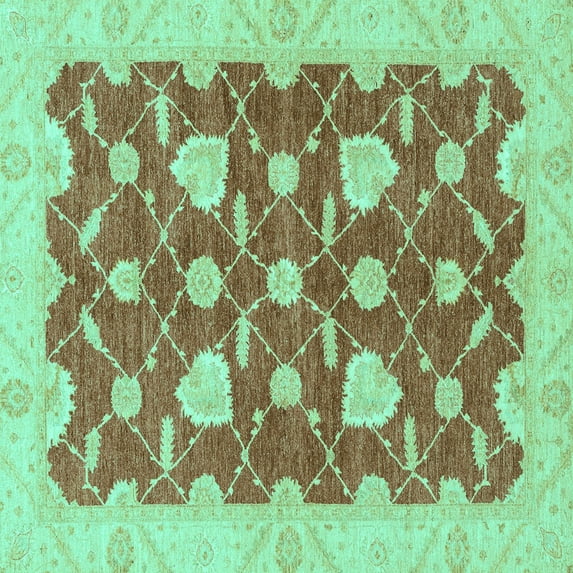 Ahgly Company Machine Washable Indoor Square Abstract Turquoise Blue Modern Area Rugs, 5' Square