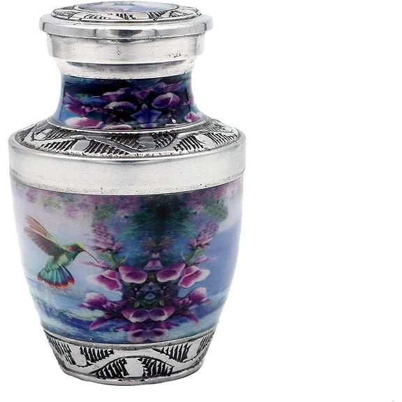 RUZIOON Small Humming Bird Keepsake Urn Qnty 1 - Keepsake Urn for Human Ashes with 1 Velvet Box Bag-Mini Keepsake Urn -Beautiful Peaceful Engraved Mini Memorial Affordable Keepsake Urn (3.5 cu.in)