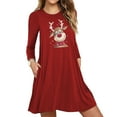 thumbnail image 2 of Robes d'Automne pour Femmes Col Rond Imprimé de Noël Robe à Manches Longues Décontractée Robe Mini Fluide de Vacances avec Poches, 2 of 5
