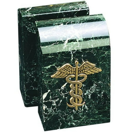 Marble Medical Caduceus Bookends - Medical Caduceus Icon Bookends - Black Marble with Green Tone Highlights