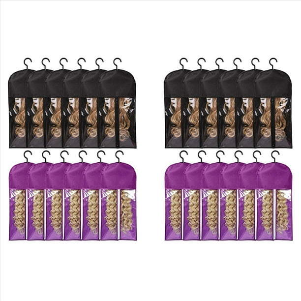 24 Piezas Almacenamiento Bolsas para Pelucas con Colgador Soporte para Extensiones Cabello Almacenamiento Pelucas para Múltiples Soportes Pelucas Bolsa Pelucas Extensión Cabello
