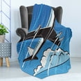 thumbnail image 4 of Airport Soft Flannel Fleece Throw Blanket, Pop Art Take Off Plane and Clouds on Polka Dots, Cozy Plush for Indoor and Outdoor Use, 50" x 70", Azure Blue Sky Blue, by Ambesonne, 4 of 5