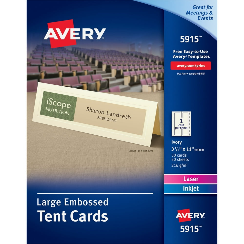 Avery®, AVE5915, Large Tent Cards Uncoated Embossed 2sided Printing, 5 / Box, Ivory
