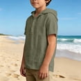 thumbnail image 2 of Fancifize Cotton Hoodies for Boys Summer Short Sleeve Quarter Button Hooded Tshirts Kids Casual Loose Tops 5-14 Years, 2 of 6