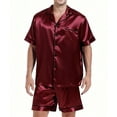 thumbnail image 4 of Men Satin Silk Pajamas Sets Short Sleeve Sleepwear Button-Down PJs Sets Two-Pieces Loungewear with Pockets, 4 of 5