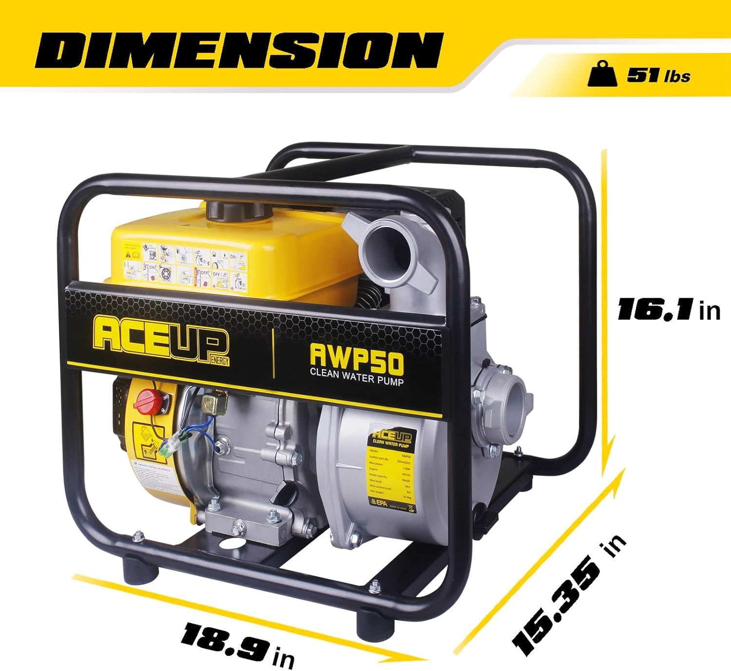Aceup Energy Portable Irrigation Pump, 7 HP, Gas, 158 GPM Water Transfer Pump