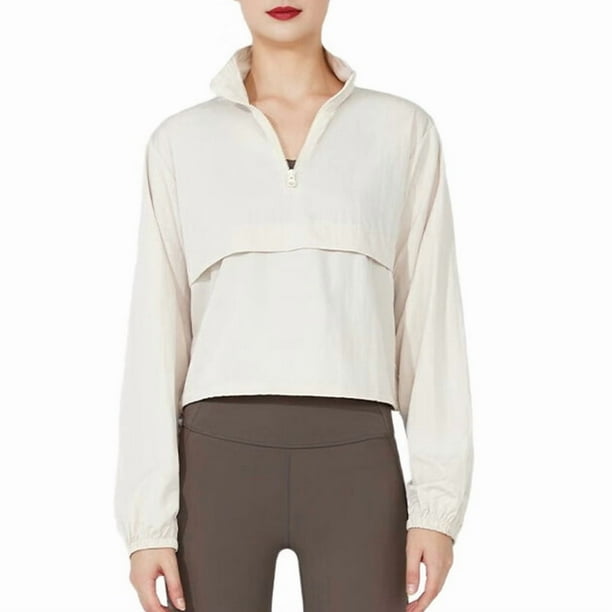 Chaqueta Deportiva con Cremallera para Mujer, Cuello Alto, Resistente Al Viento, Protección Solar, para Hacer Ejercicio Al Aire Libre. Crema L