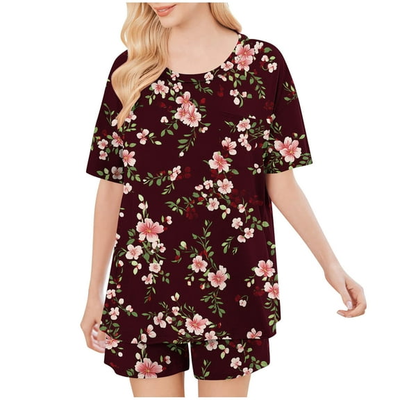 Women Sets Clothing Summer Lounge Sets for Women 2 Piece Women's Fashionable Casual Solid Color Home Short Sleeved Round Neck Pajama Top With Pants Set
