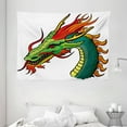 thumbnail image 1 of Dragon Tapestry, Monster Head Portrait Traditional Danger Retro Fantastic Animal Cartoon, Wall Hanging for Bedroom Living Room Dorm Decor, 80W X 60L Inches, Fern Green Orange Red, by Ambesonne, 1 of 2