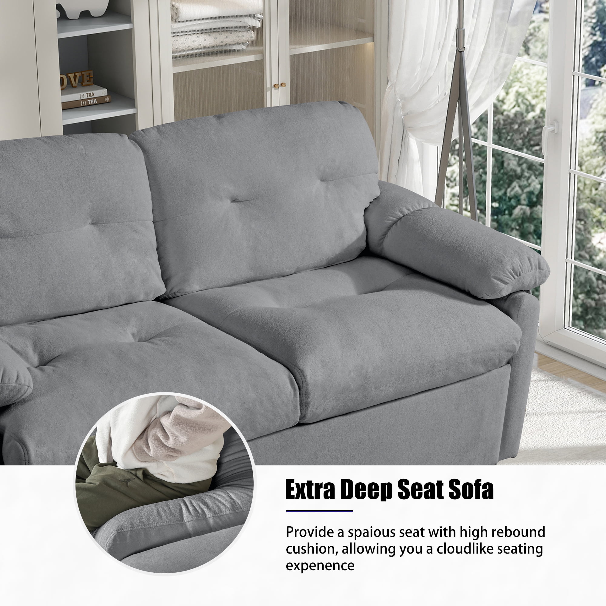 Convertible Pull-Out Queen Sleeper Sofa, 3-in-1 Sofa Bed with Side Storage & 8 Silent Casters, Thick Padded Chenille Loveseat for Living Room, Bedroom, Apartment, Grey