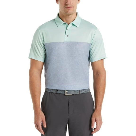PGA Tour Men's Airflux Birdseye Block Print Golf Polo Shirt  Patina Green Small