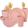 thumbnail image 1 of 12pcs Kids Wheat Straw Dinnerware Sets, Wheat Straw Plates and Bowls Set for 4 Microwave Safe (Pink), 1 of 7