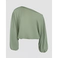 thumbnail image 6 of CHICME Womens Outfit Sets Skew Neck Lantern Sleeve Loose Tops and Zipper Fly Wide Leg Pants Two Piece Sets for Women Green-S, 6 of 9