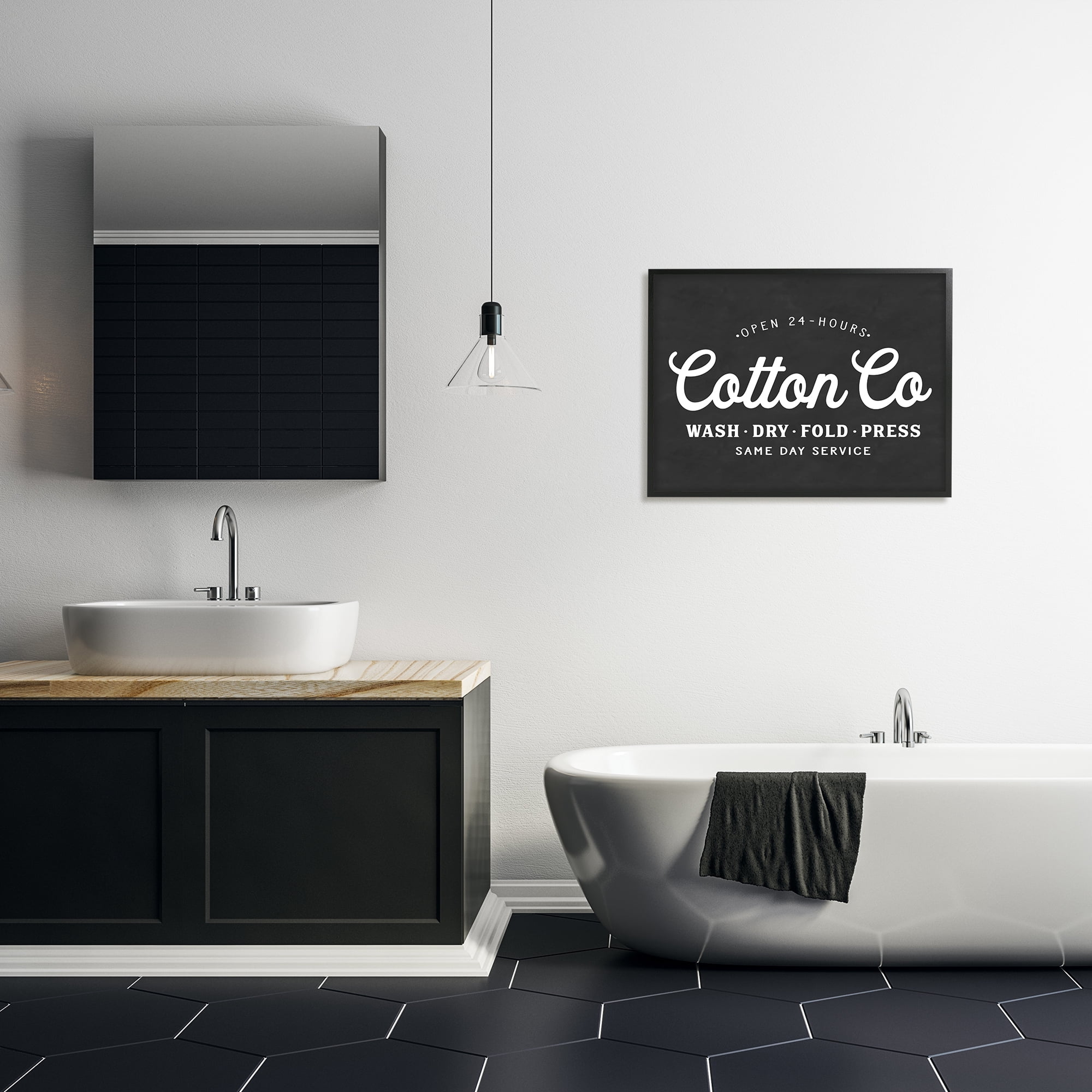 Stupell Industries Cotton Co. Laundry Room Sign Black White Minimal, 24 x 30, Designed by Lettered and Lined