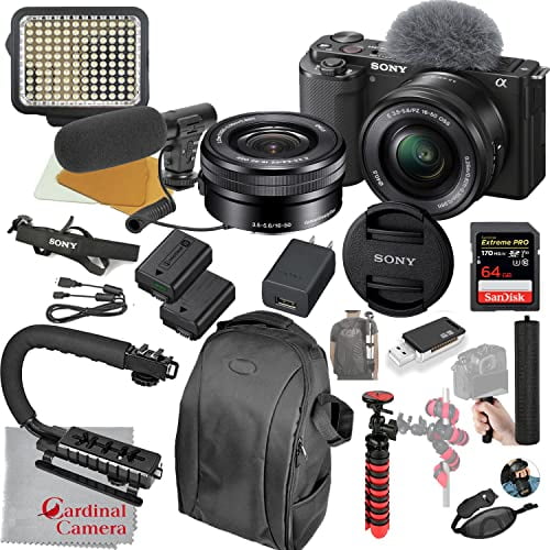 Sony ZV-E10 Mirrorless Camera with 16-50mm Lens Bundle Video Bundle   LED Video Light   Microphone   Extreme Speed 64GB Memory(21pc Bundle) (ILCZV-E10L/B)