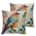 thumbnail image 2 of Acheng Watercolor Painting Birds Throw Pillow Covers Sparrow Hummingbirds Stand On The Tree Branches Decorative Cushion Cases Home Decor for Outdoor Couch Bed Sofa  Set of 2 White, 2 of 6