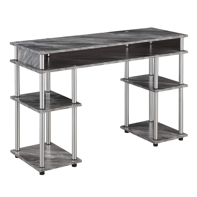 Pemberly Row No Tools Student Desk in Gray Faux Marble Wood Finish