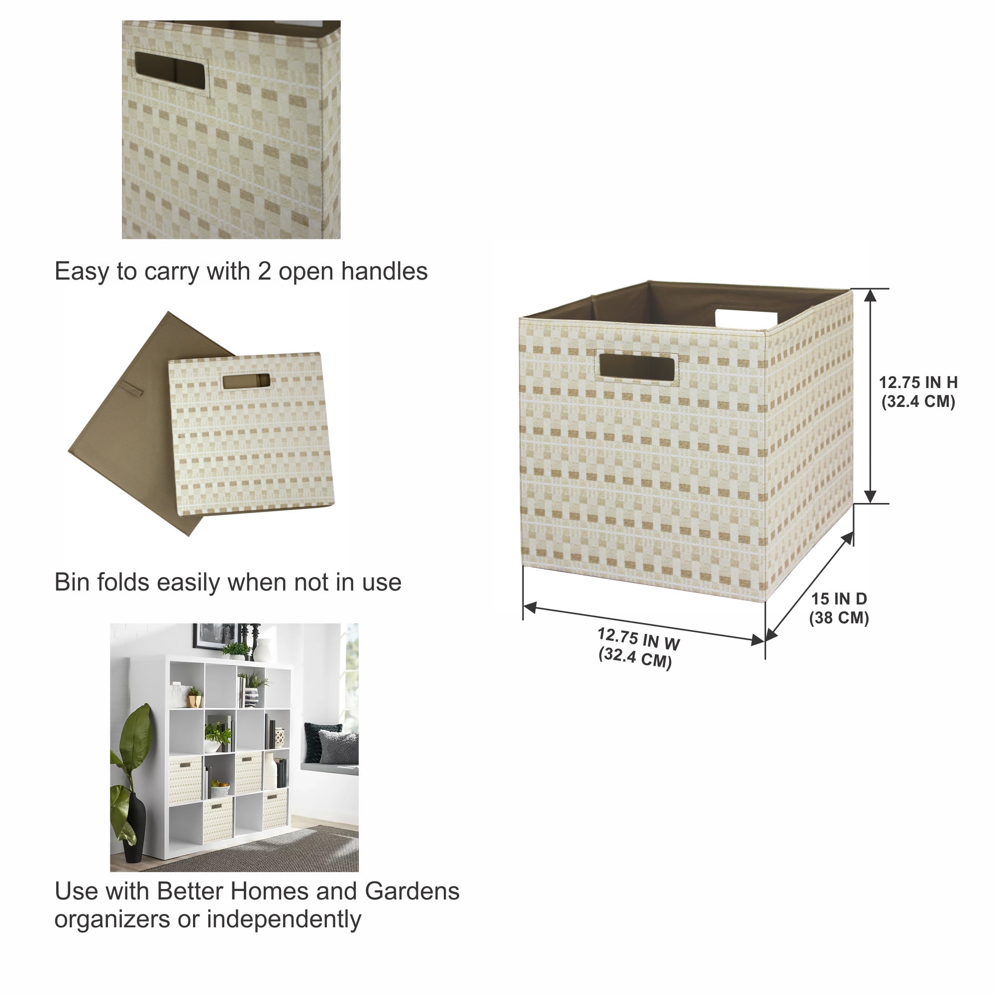 Better Homes & Gardens Fabric Cube Storage Bins (12.75" x 12.75"), Patchwork Stripe, 2 Pack