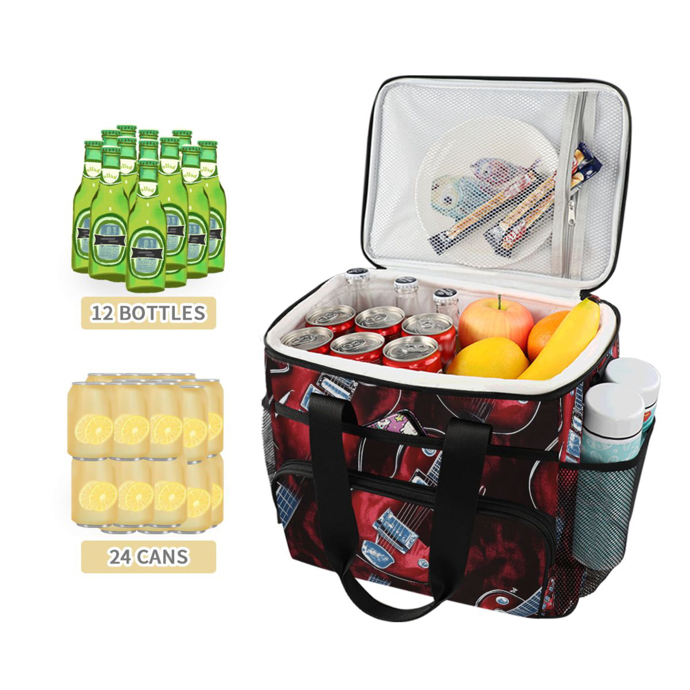 Red Guitars Insulated Lunch Bag 15L Cooler Box for Women Men Work Camping Beach Travel