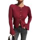 thumbnail image 1 of Suéter de Cuello Redondo Acanalado para Mujer, Camisa de Punto Acampanada de Larga con Botones y Abertura Frontal, Conjunto de Otoño Vino Tinto L, 1 of 7