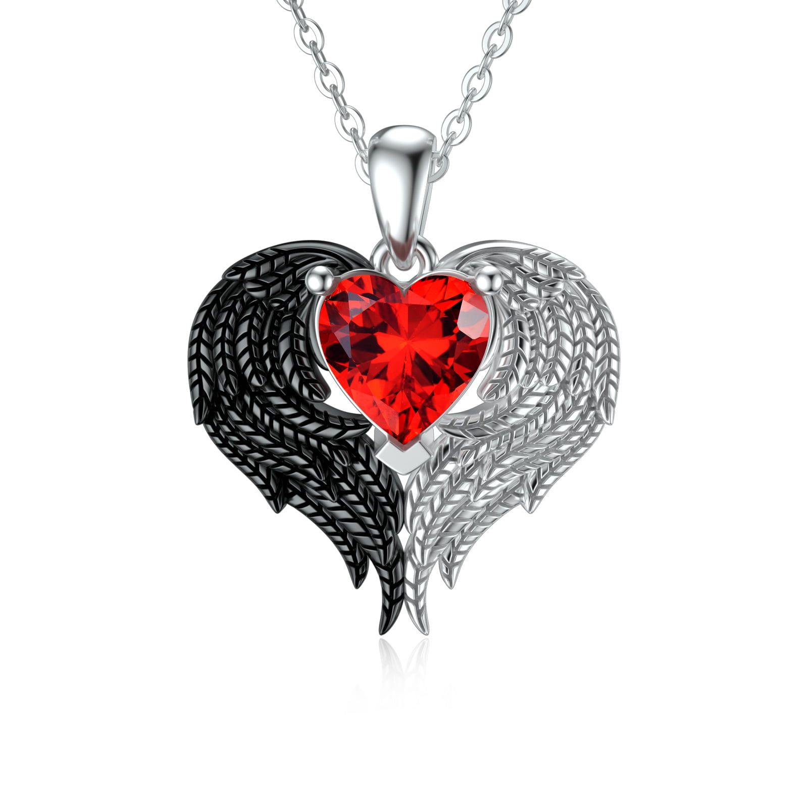 Ladies Necklace Angel Wings with Love Heart Pendant with Cubic Zirconia Stone 