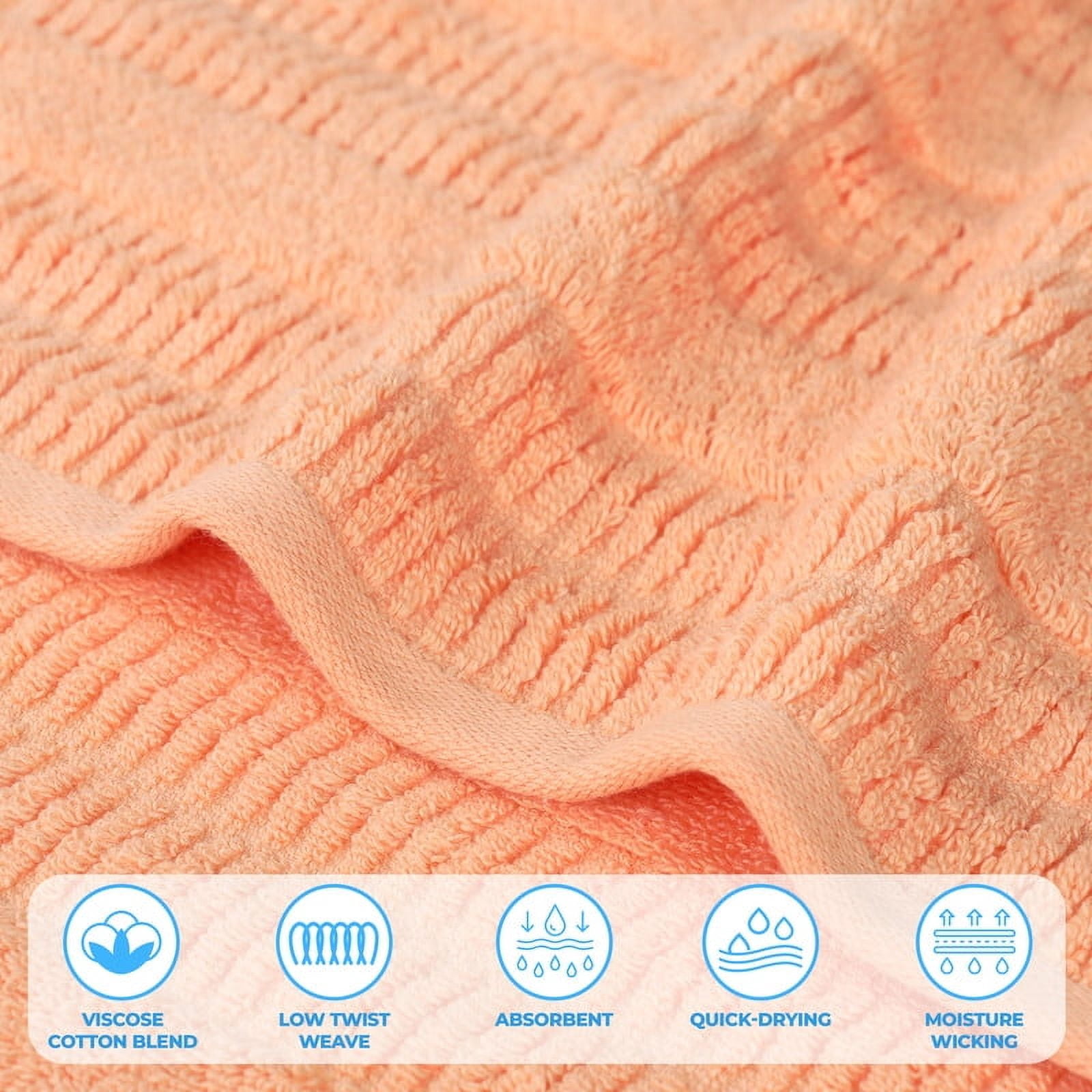 Superior Mika Smart Twist Cotton Medium Weight Bath Towels, Set of 2, Quick Dry Towels, Peach