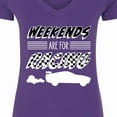 thumbnail image 4 of Inktastic Weekends Are for Racing Race Car Silhouette and Racing Flag Women's V-Neck T-Shirt, 4 of 5