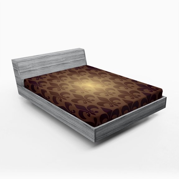 Ambesonne Brown Fitted Sheet, Royal Flower, Queen Size, Brown