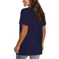 thumbnail image 4 of DPTALR Chemise Décontractée Confortable à Manches Courtes Col en V Couleur Unie avec Poche pour Femmes, 4 of 5