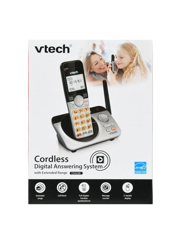 VTech CS5229 DECT 6.0 Extended Range Cordless Phone with Answering System (Silver/Black)