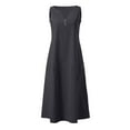 thumbnail image 4 of Ecqkame Women's Cotton Linen Dress Summer Casual Solid Color V Neck Maxi Dress Sleeveless Button Sundress with Pockets Black L, 4 of 5