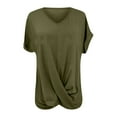 thumbnail image 3 of Womens T Shirts Summer Tops 2025 Solid Color V-Neck Short Sleeve Twist Knot Hem Stylish Tees Tshirts Shirts for Women, 3 of 6