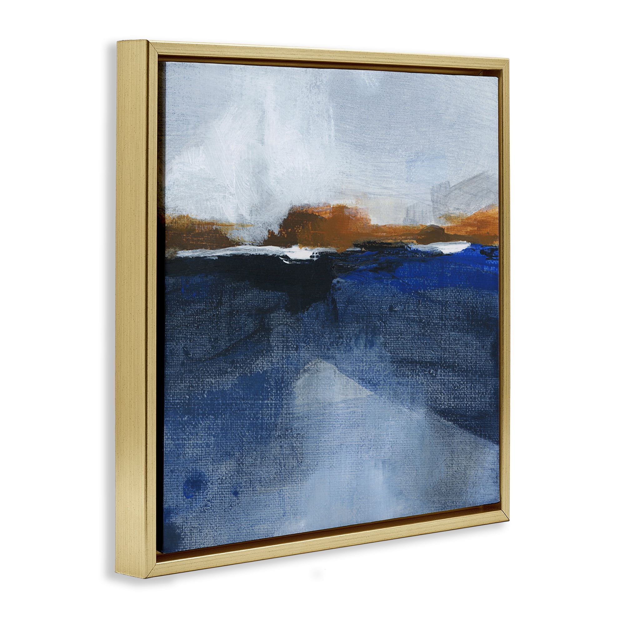 Stupell Industries Ocean Cliffs Impression Abstract Painting Gold Floater Framed Canvas Art Print Wall Art, 18 x 18