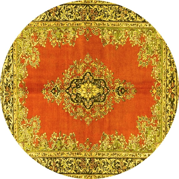 Ahgly Company Machine Washable Indoor Round Persian Yellow Traditional Area Rugs, 7' Round