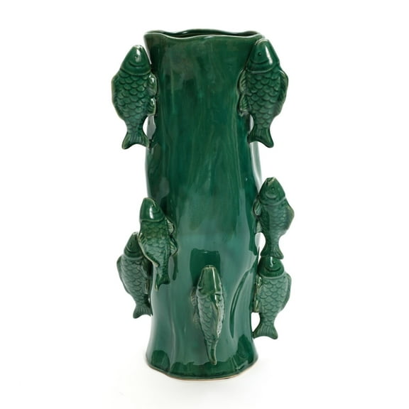 LuxenHome Marine Green Ceramic Fish 15.6-Inch Tall Vase