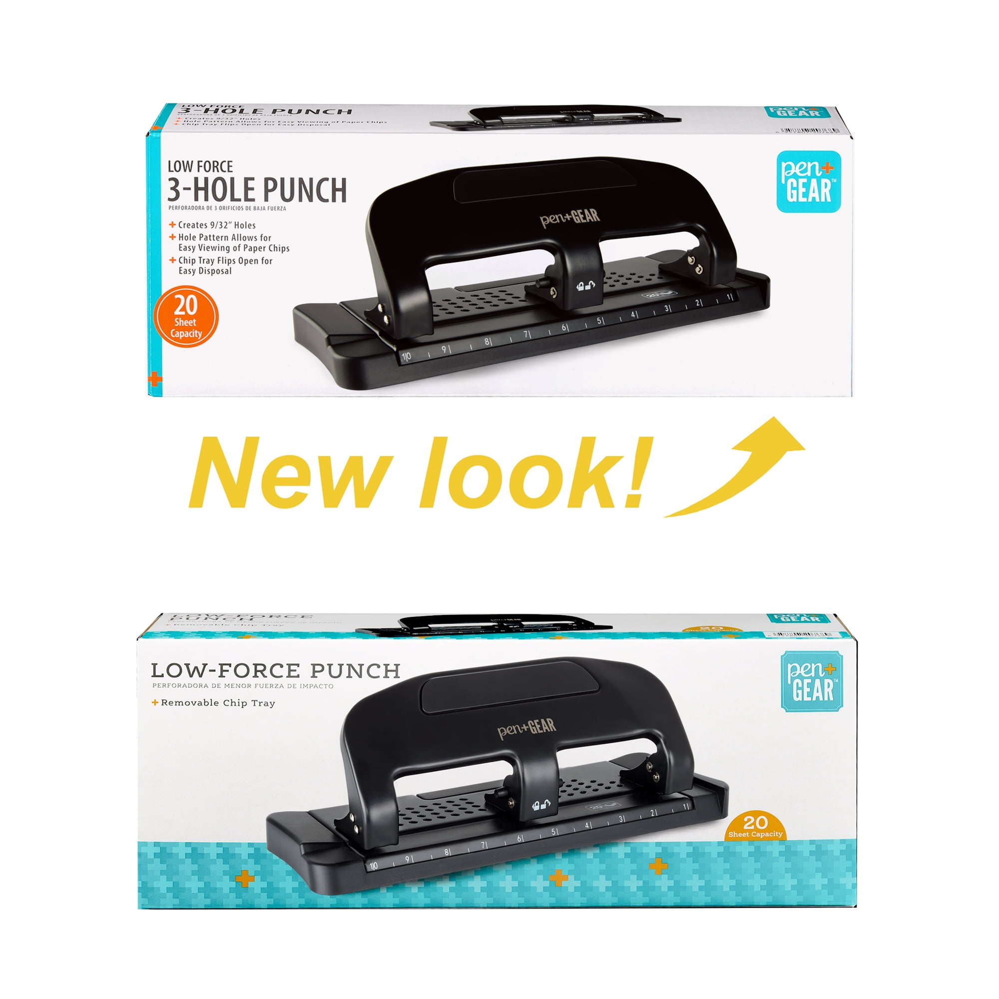 Pen + Gear 3 Hole Punch, 20-Sheet Capacity, for Classroom, Office, White+Black