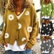 thumbnail image 5 of Qarigey Suéter de mujer Lints invierno otoño estampado de flores adorables estampado de manga larga cuello en V transpirable lavable suelto señoras Prendas para la parte del cuerpo Amarillo SG Qarigey AP012615-04, 5 of 6