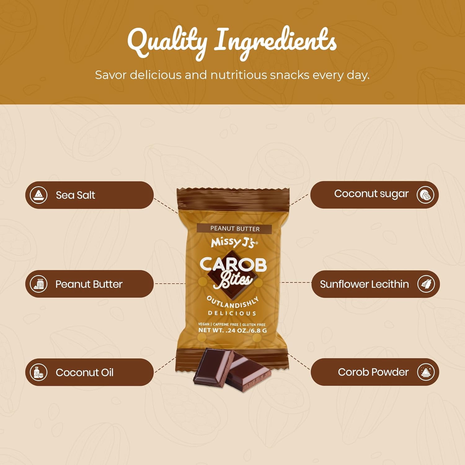 Missy J's Organic Peanut Butter Carob Mini Bites Gluten-Free Snack Healthy Desserts 15 Packs