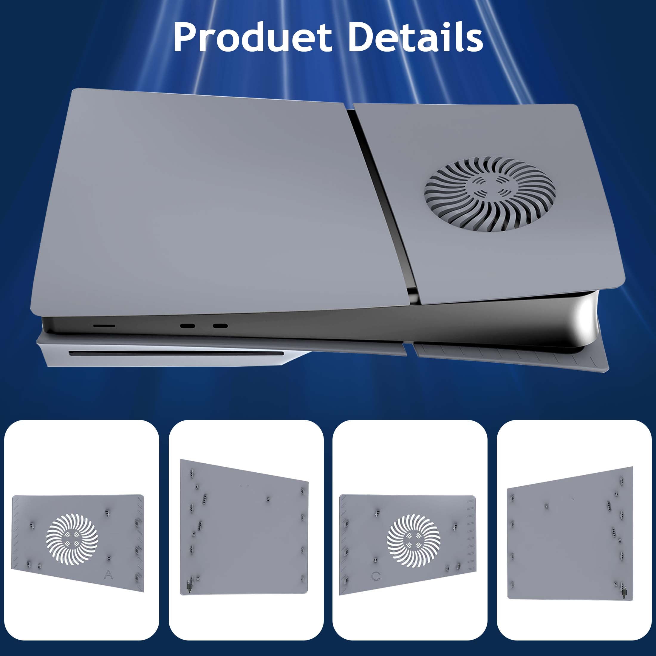 Faceplates for PS5 Slim Disc Edition Plate Cover Console with Cooling Vents & Dust Filter, 30th Anniversary Grey